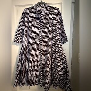 Zuri Kenya Dress Sz M/L Square Print A-line Cotton Button Front